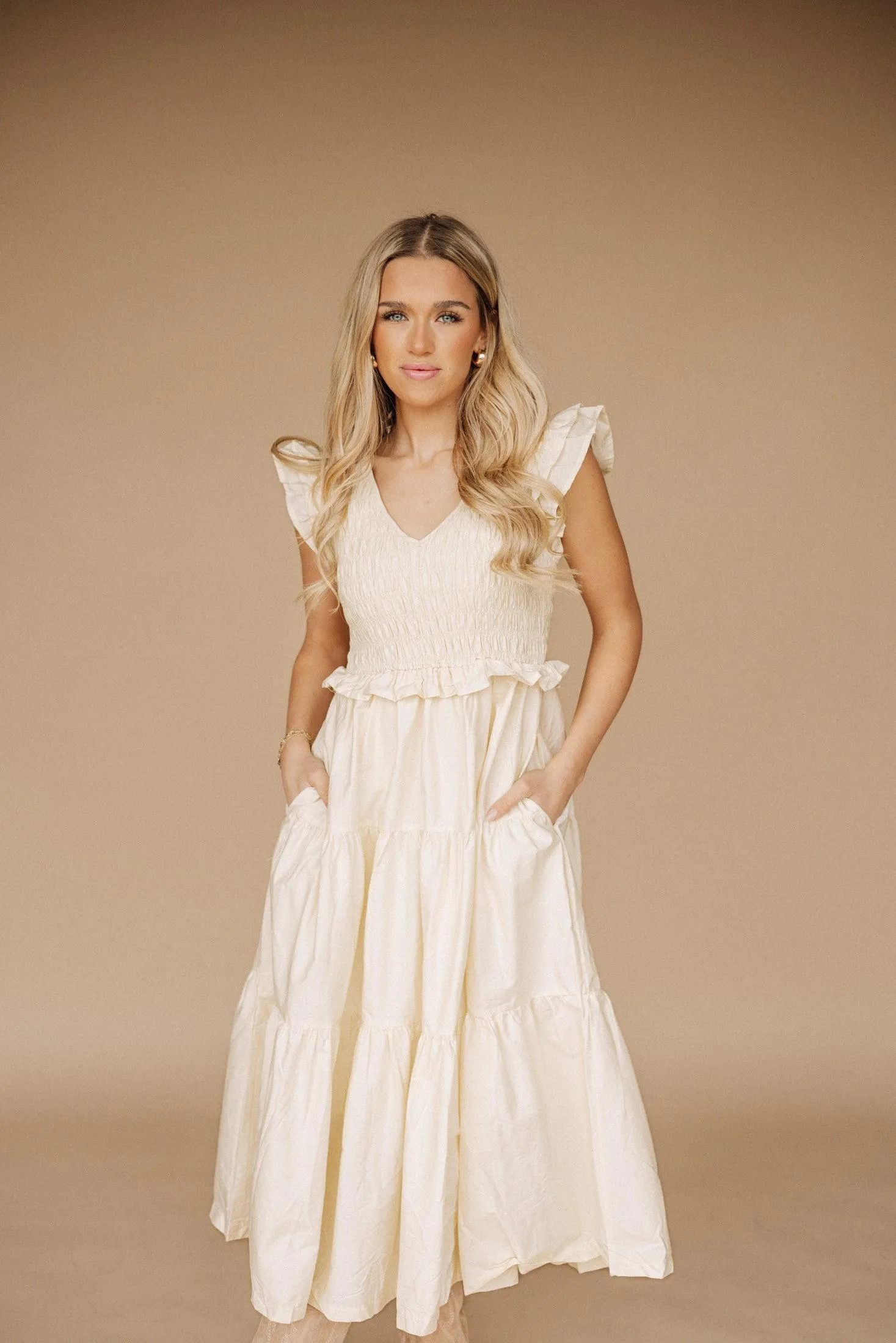 Bailee Smocked Cotton Midi Dress in Light Yellow