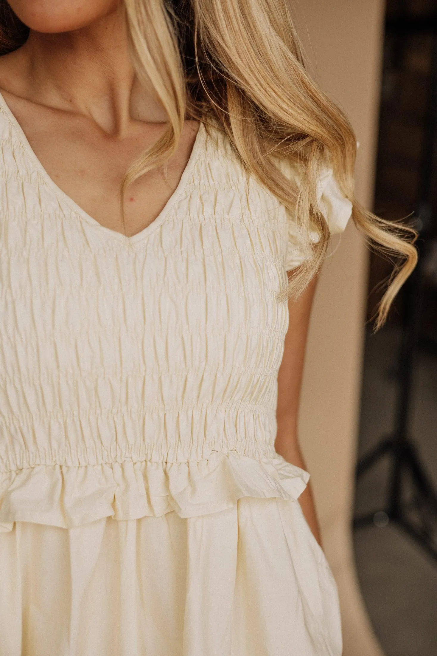 Bailee Smocked Cotton Midi Dress in Light Yellow