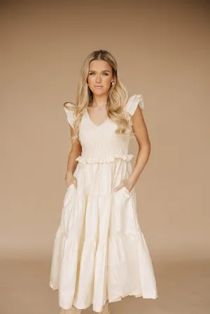 Bailee Smocked Cotton Midi Dress in Light Yellow
