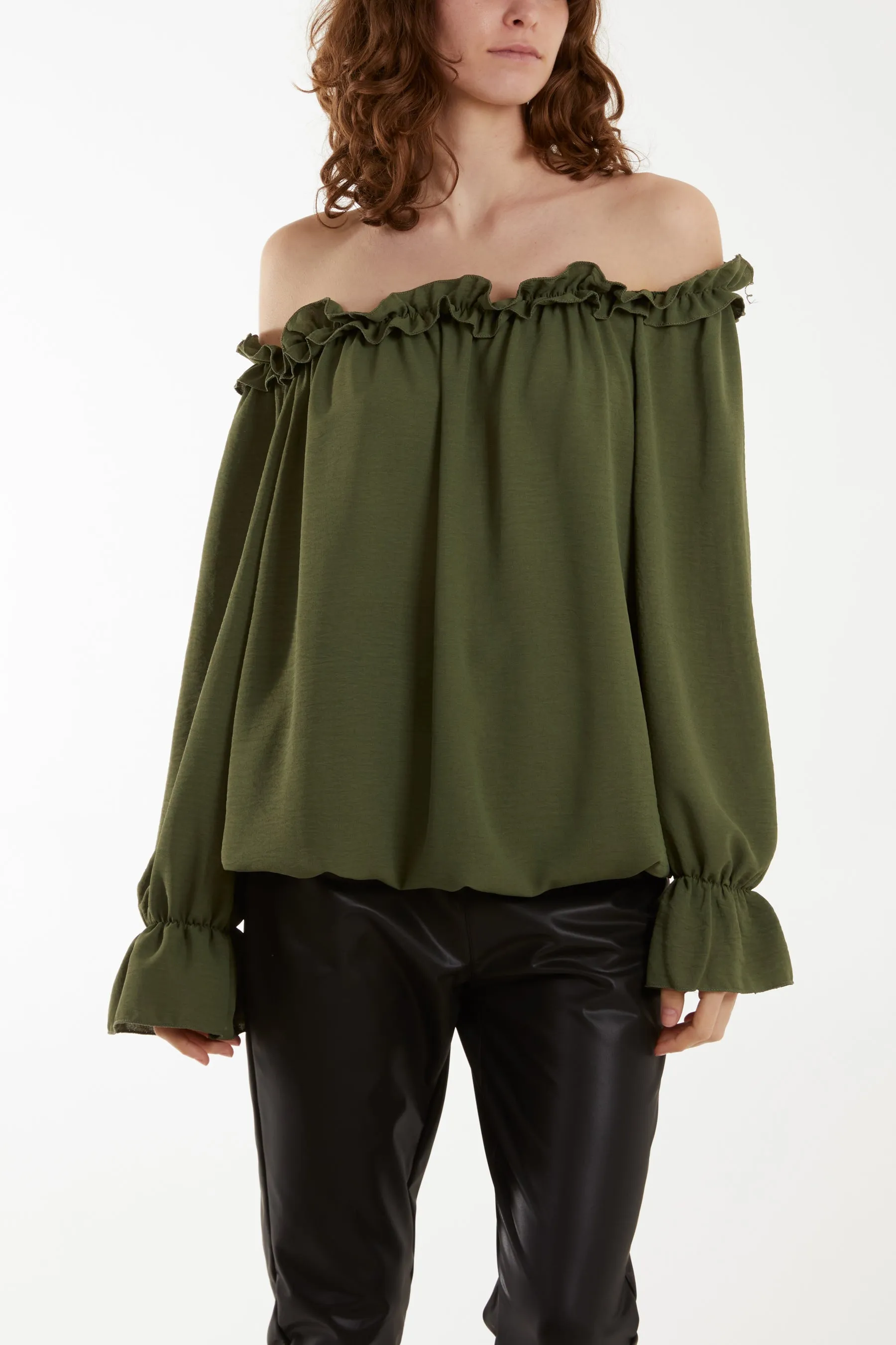 Bardot Ruffle Bubble Hem Blouse