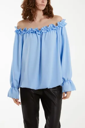 Bardot Ruffle Bubble Hem Blouse