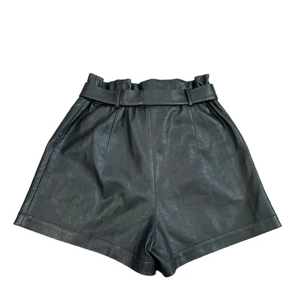 BCBGMAXAZRIA Faux Leather Paperbag-waist Shorts In Black Size XS Buttery Soft