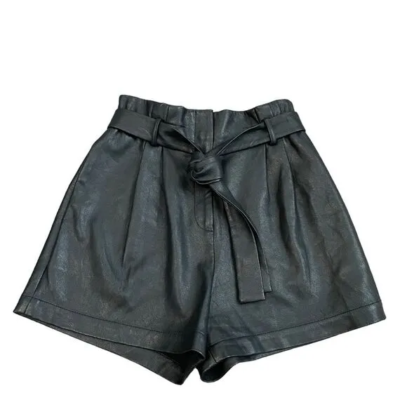 BCBGMAXAZRIA Faux Leather Paperbag-waist Shorts In Black Size XS Buttery Soft