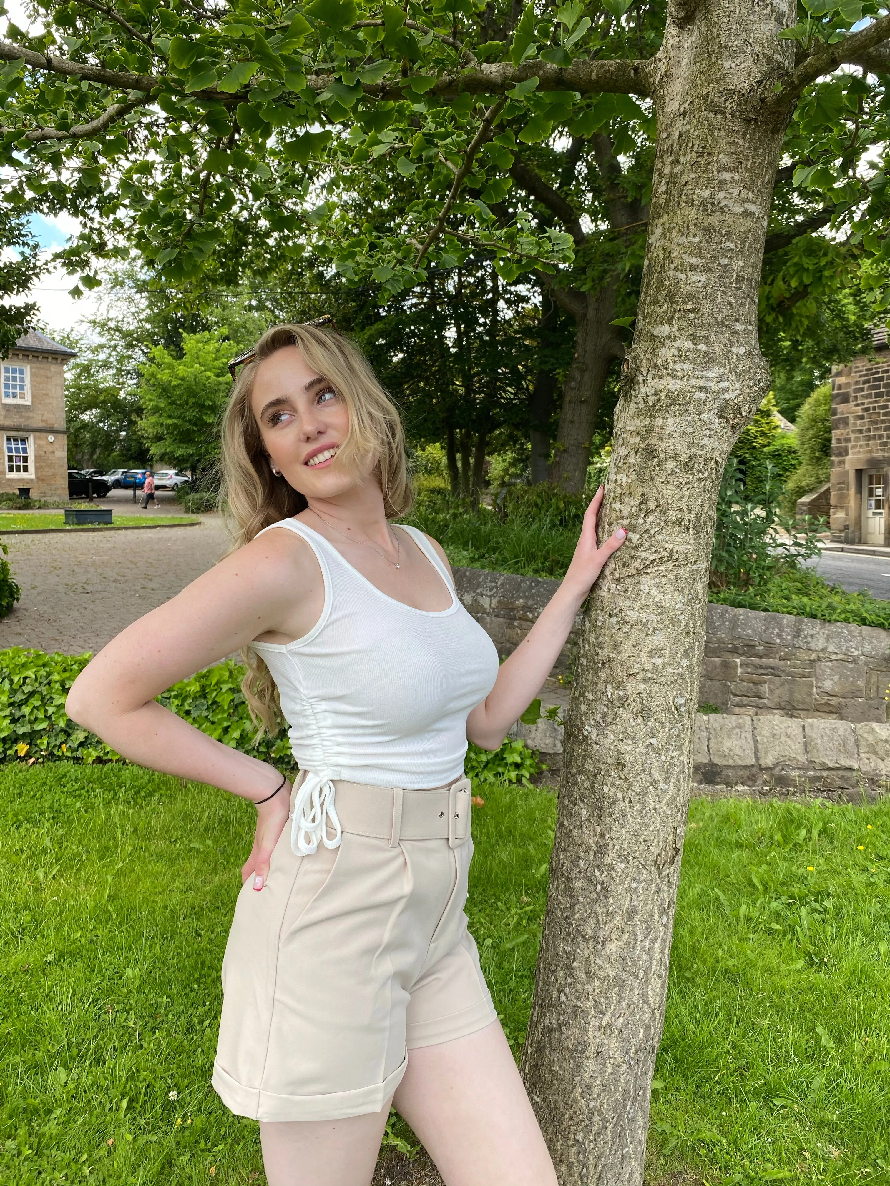 Beige Paperbag Shorts