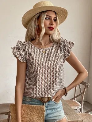 Beige Sleeve Ruffle Boxy Top