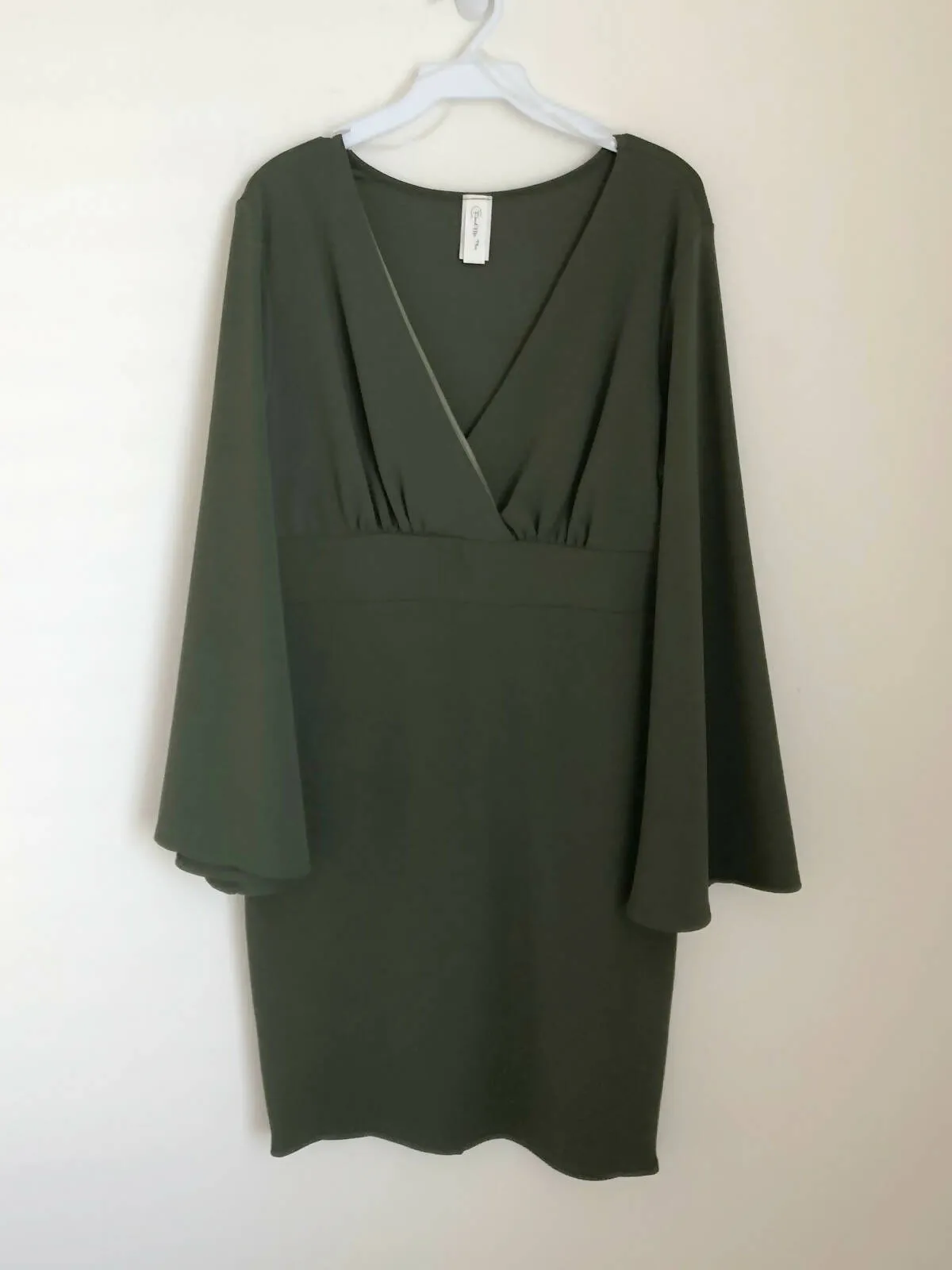Bell sleeve deep V neck dress