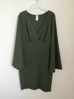 Bell sleeve deep V neck dress