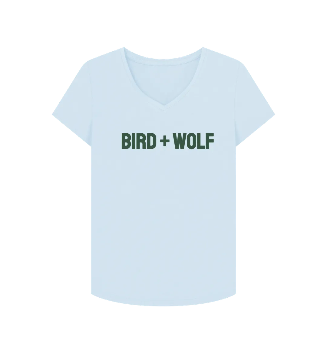 Bird   Wolf V Neck Tee (Green Lettering)