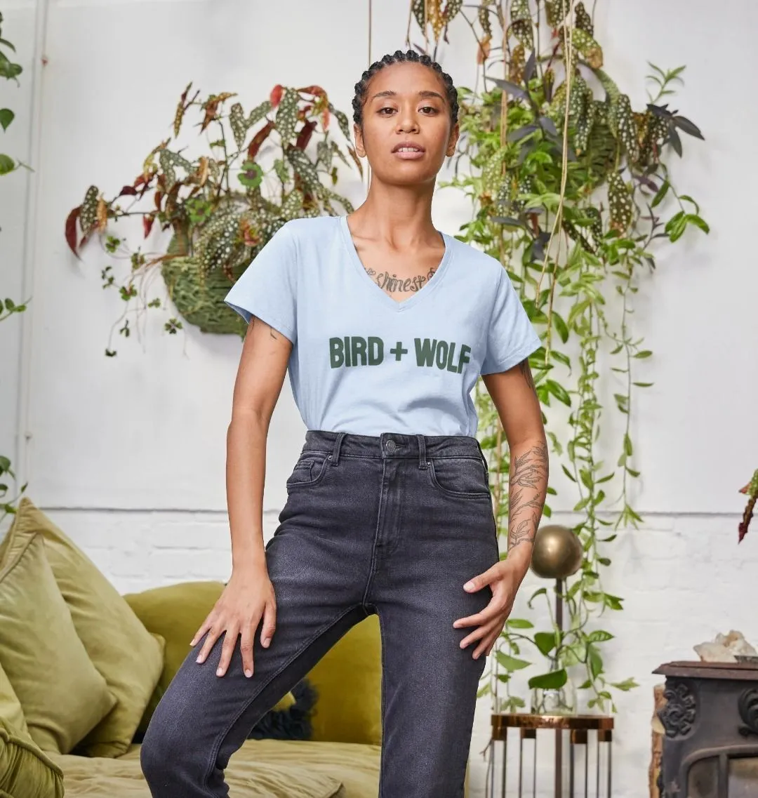 Bird   Wolf V Neck Tee (Green Lettering)