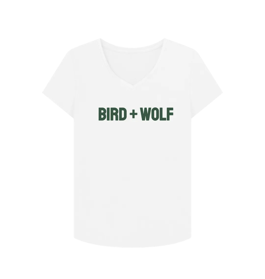 Bird   Wolf V Neck Tee (Green Lettering)
