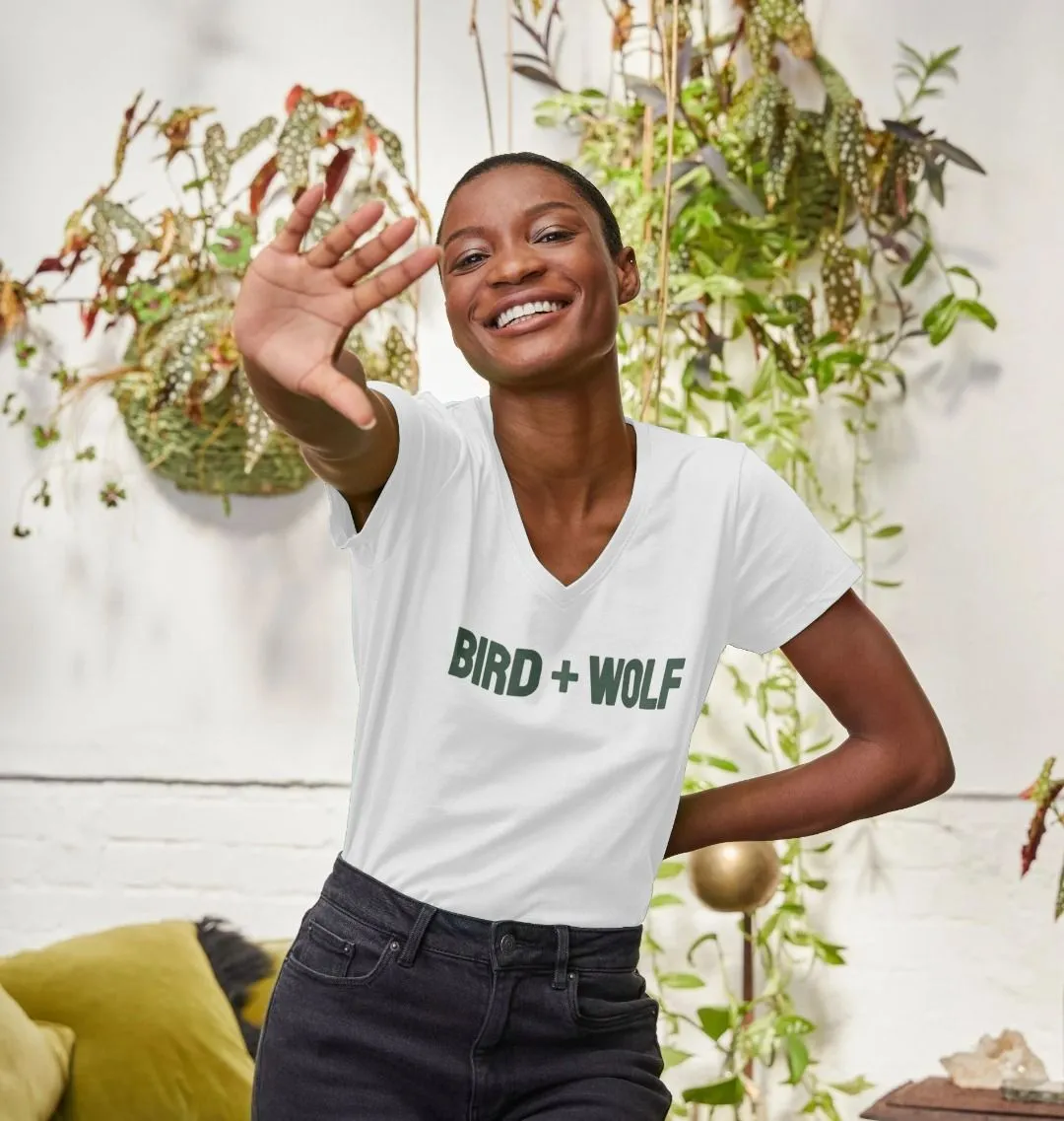 Bird   Wolf V Neck Tee (Green Lettering)