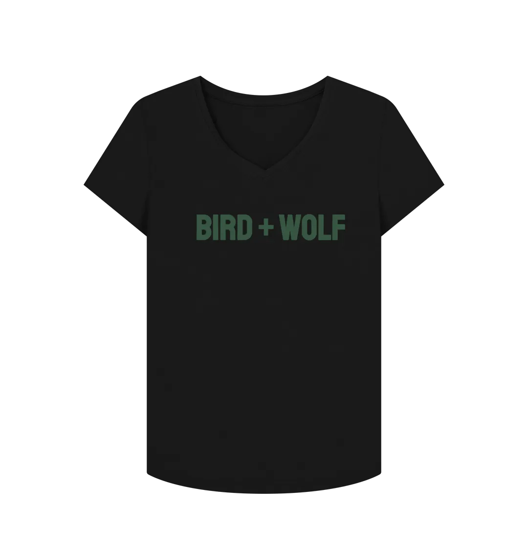 Bird   Wolf V Neck Tee (Green Lettering)