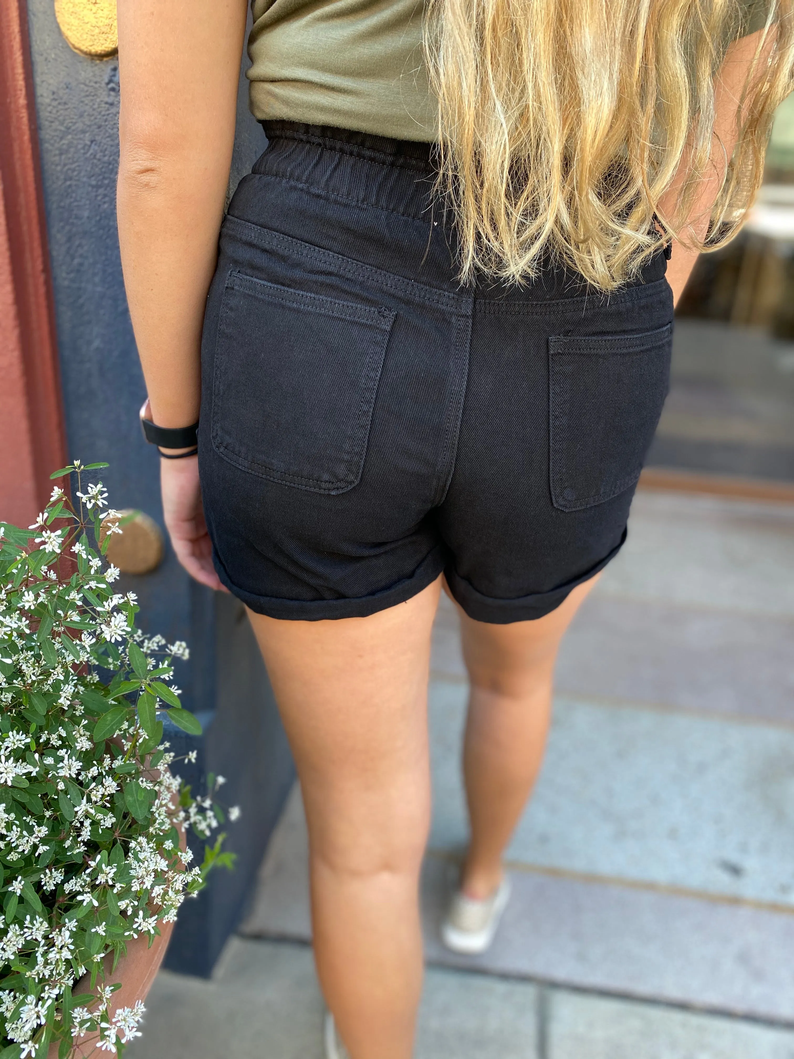Black paperbag shorts