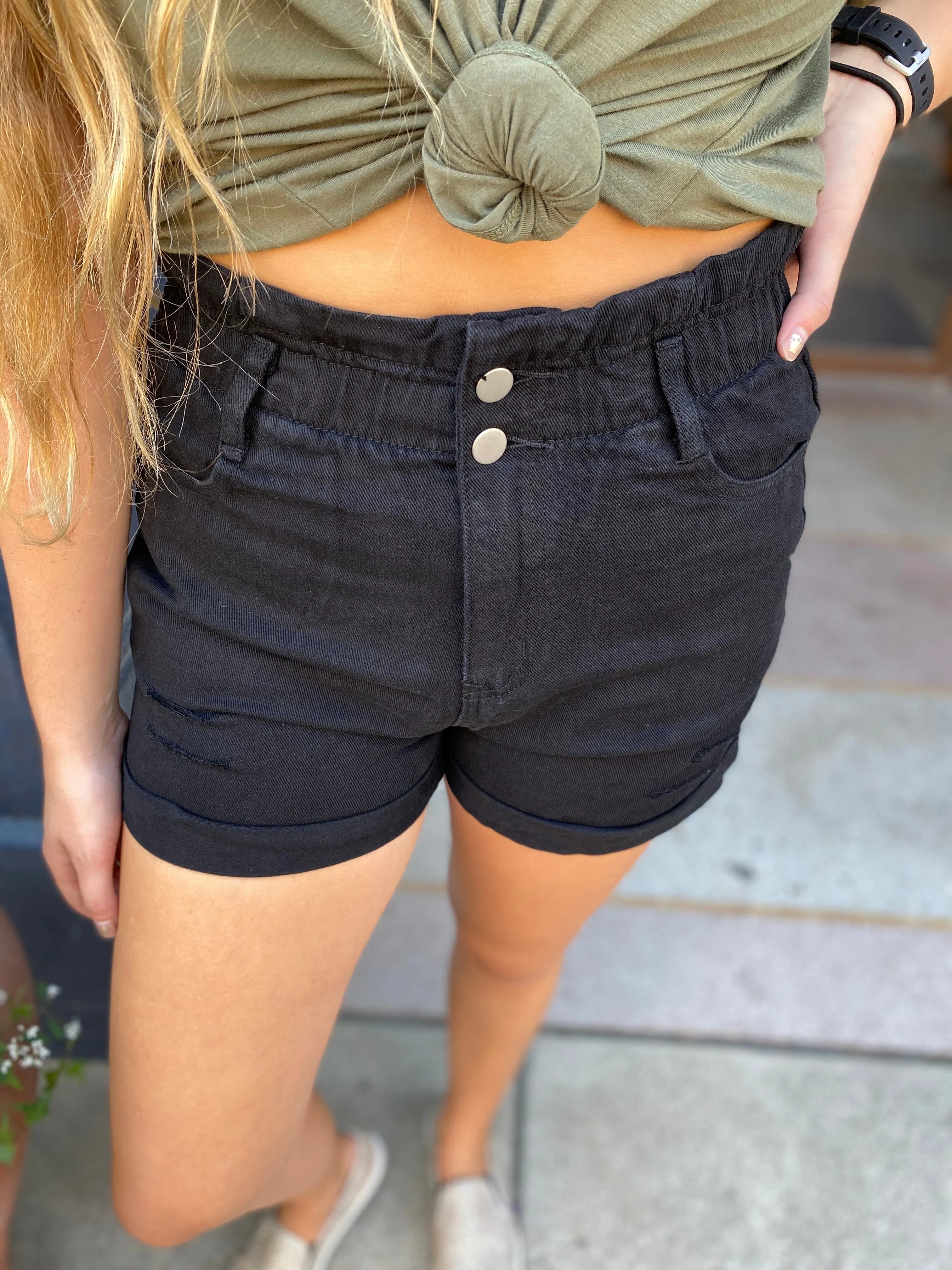 Black paperbag shorts