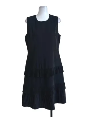 Black Plain Pleated Tiered Dress