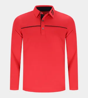 BLOCK PIQUE LONG SLEEVE POLO -  RED/BLACK