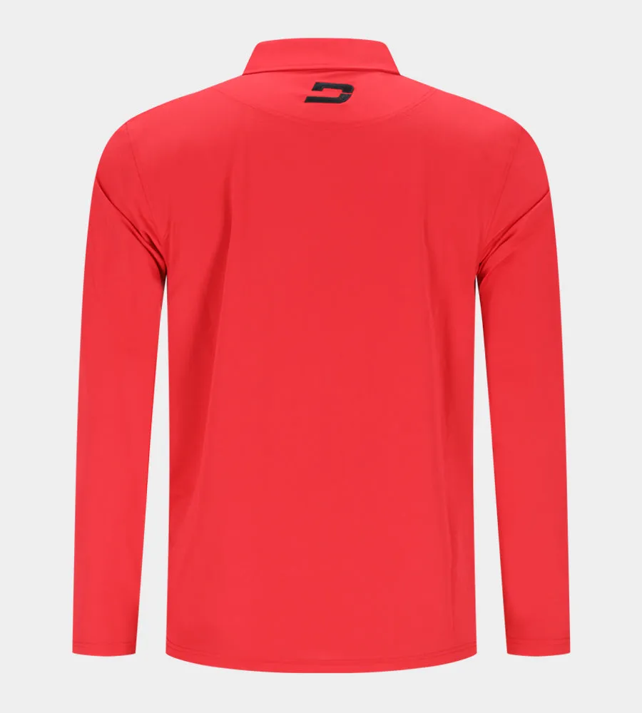 BLOCK PIQUE LONG SLEEVE POLO -  RED/BLACK