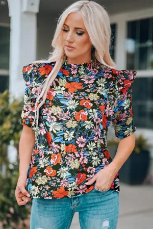 Bloemen Ruffle Schouder Frill Hals Blouse