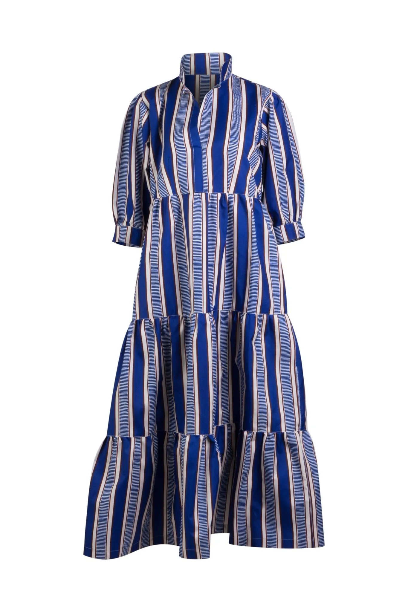 BLUE & WHITE CABANA STRIPED MIDI DRESS