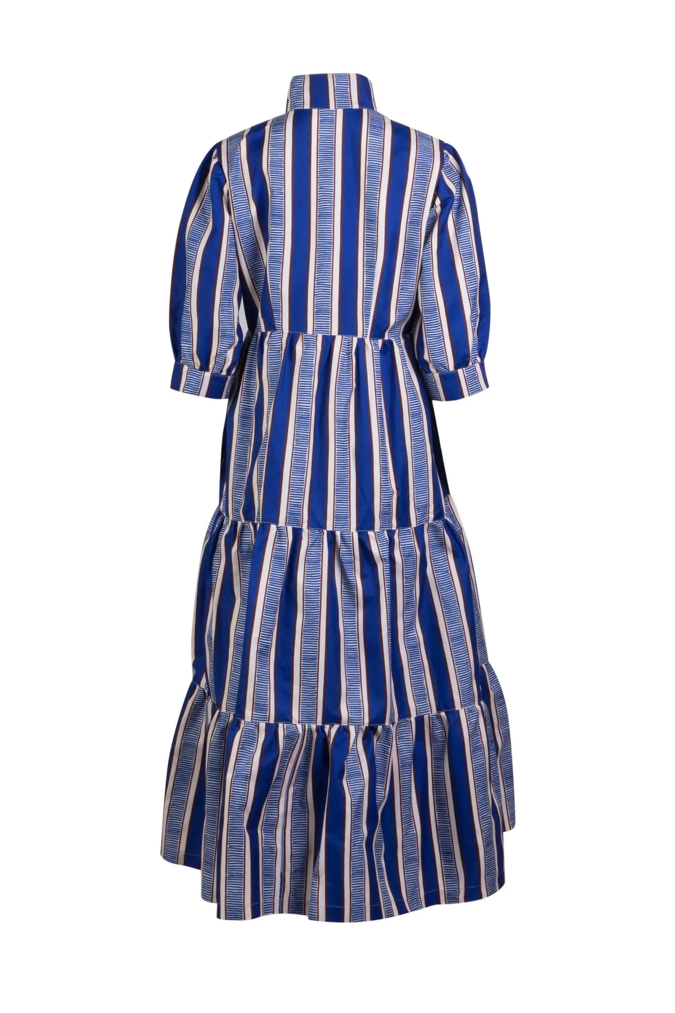 BLUE & WHITE CABANA STRIPED MIDI DRESS