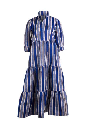 BLUE & WHITE CABANA STRIPED MIDI DRESS