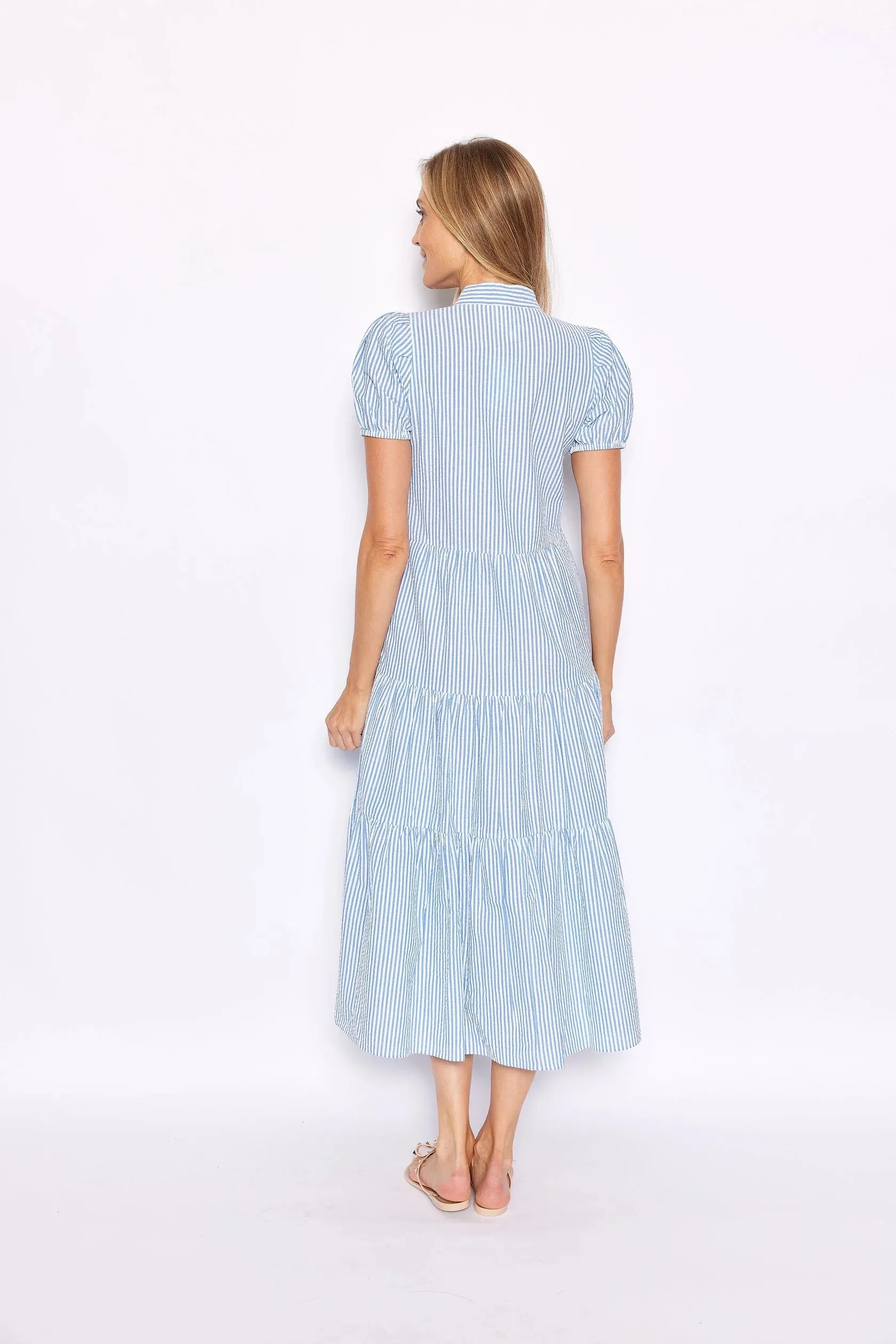 Blue & White Stripe Midi Dress