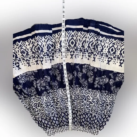 Blue and White Tiered Ruffle Pattern XL Midi Skirt