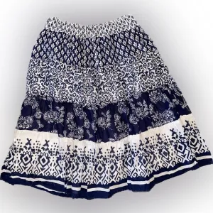 Blue and White Tiered Ruffle Pattern XL Midi Skirt