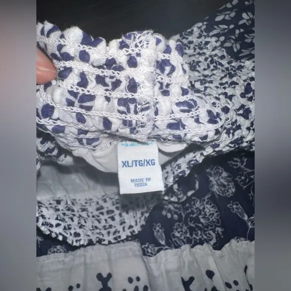 Blue and White Tiered Ruffle Pattern XL Midi Skirt