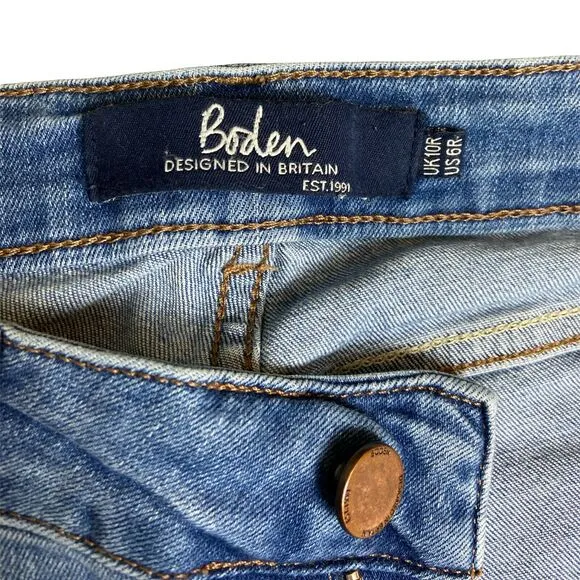 Boden Trafalgar Straight Leg Blue Jeans Medium Wash High Rise Stretch US 6