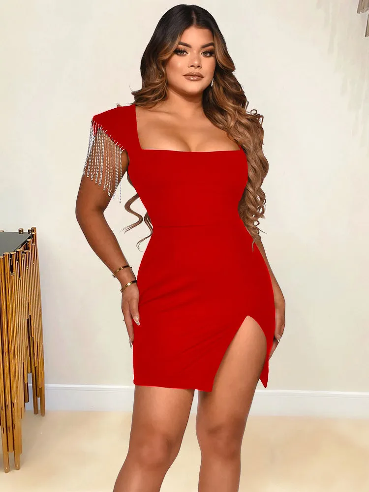 Bodycon Square Neck Split Mini Dress