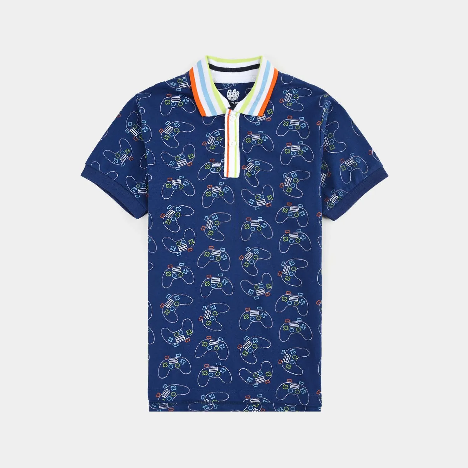 Boys Jumbo Pique Polo Joy Stick-Navy Blue