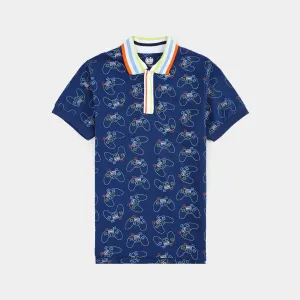 Boys Jumbo Pique Polo Joy Stick-Navy Blue