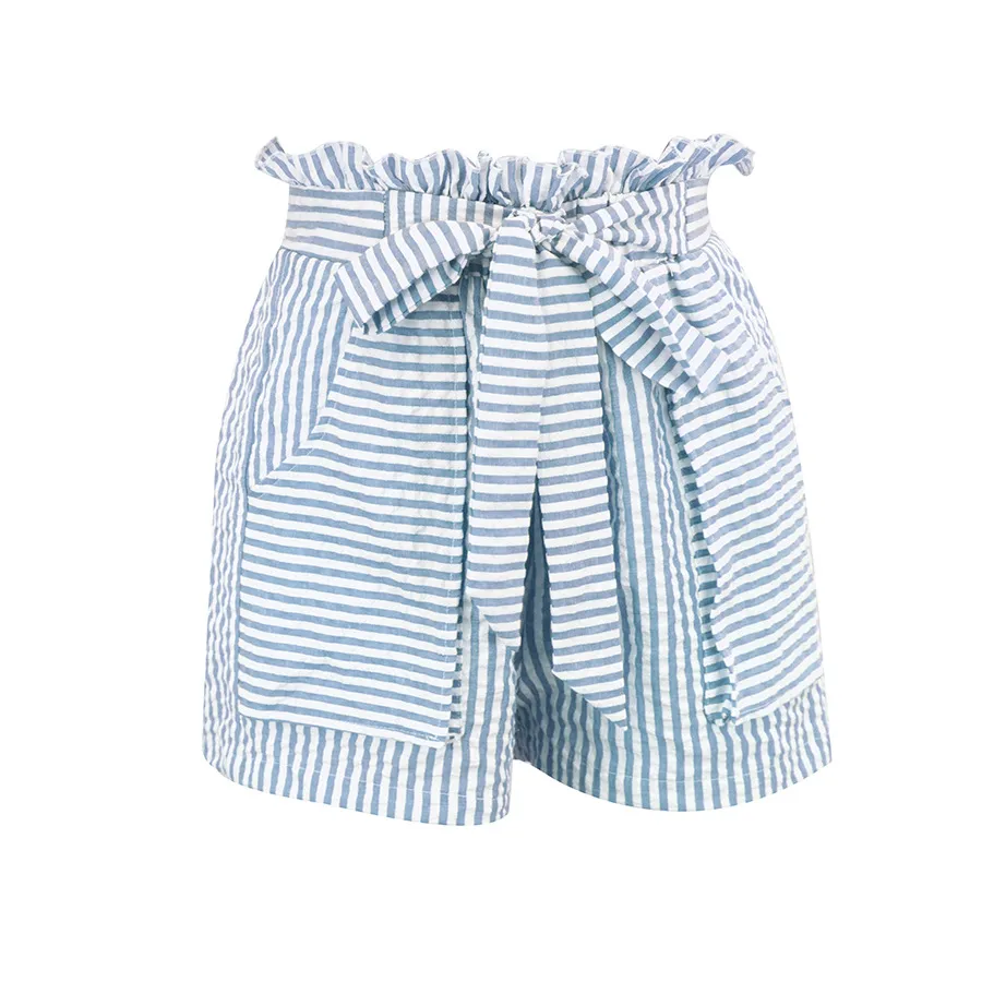 BreezeBloom High-Waist Paperbag Striped Shorts
