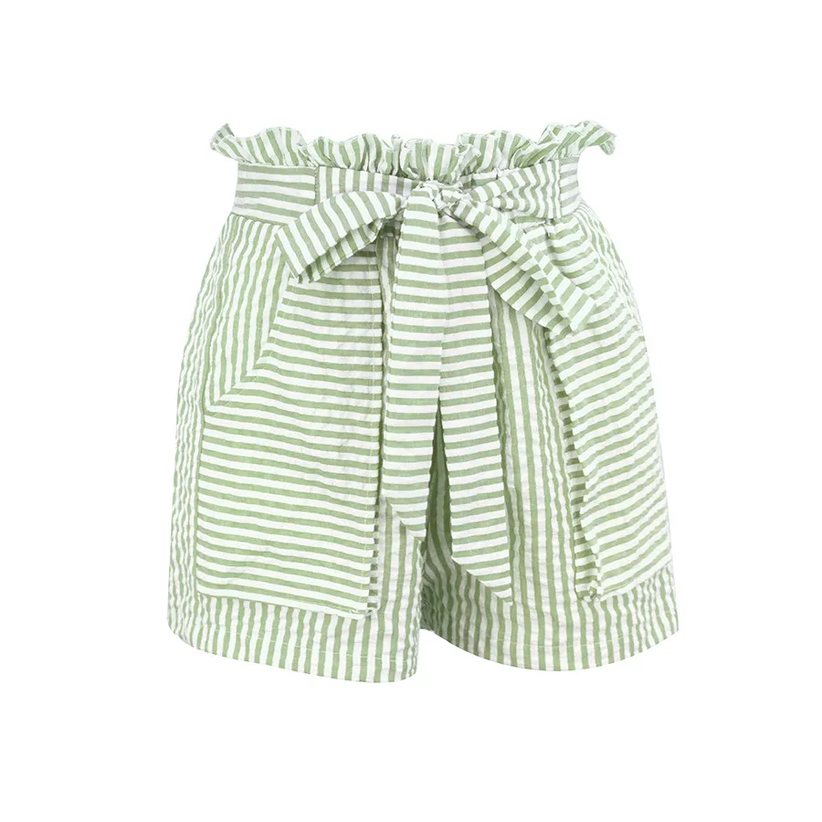 BreezeBloom High-Waist Paperbag Striped Shorts
