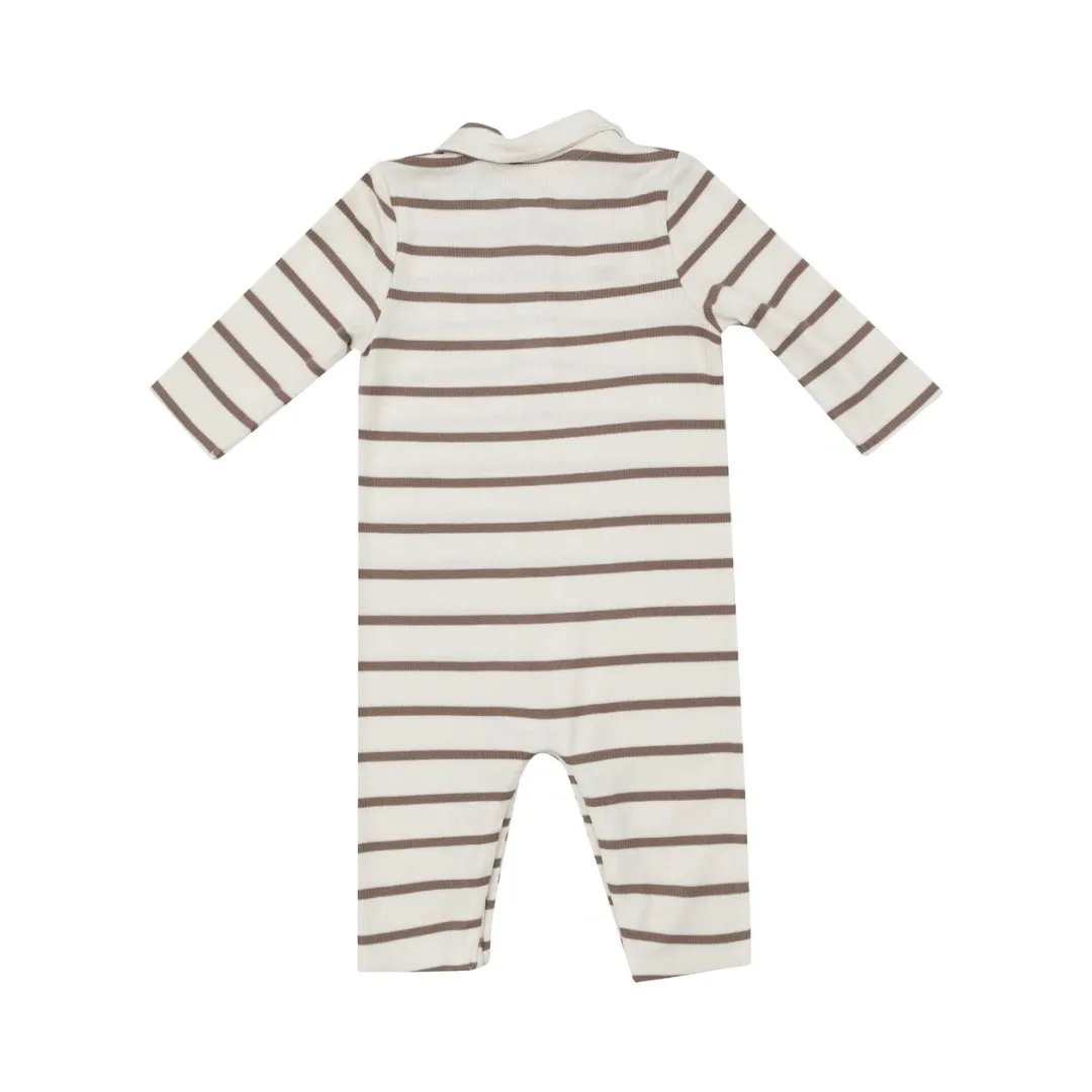 Brown Striped Polo Romper