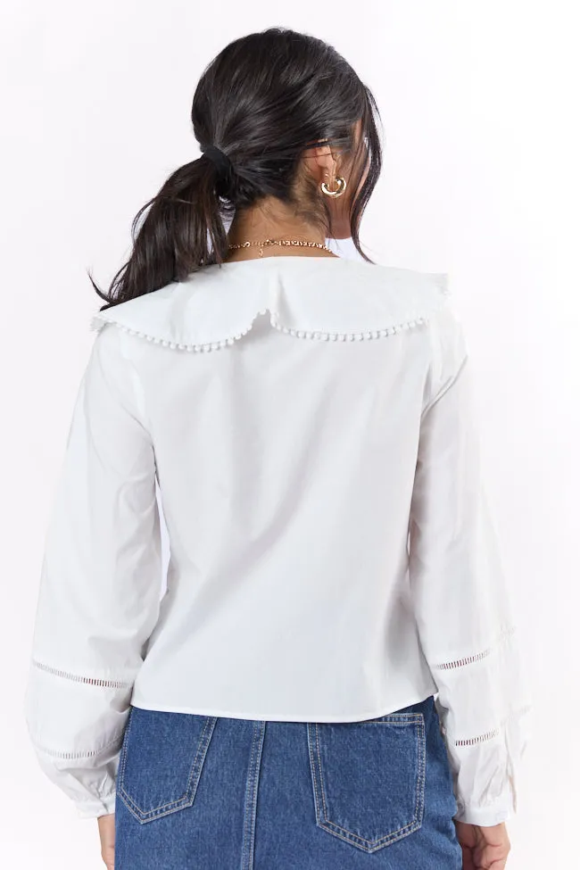 Burn The Breeze Ivory Ladder Detail Ruffle Front Blouse SALE