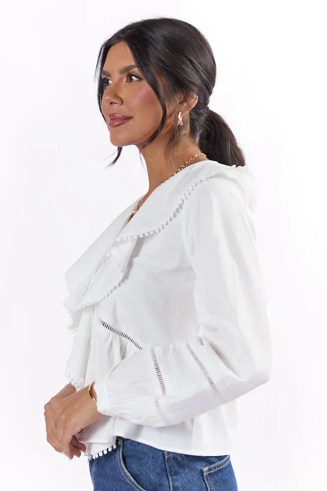 Burn The Breeze Ivory Ladder Detail Ruffle Front Blouse SALE
