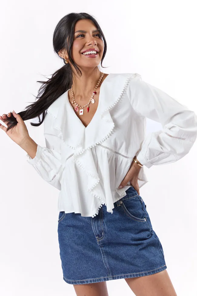 Burn The Breeze Ivory Ladder Detail Ruffle Front Blouse SALE