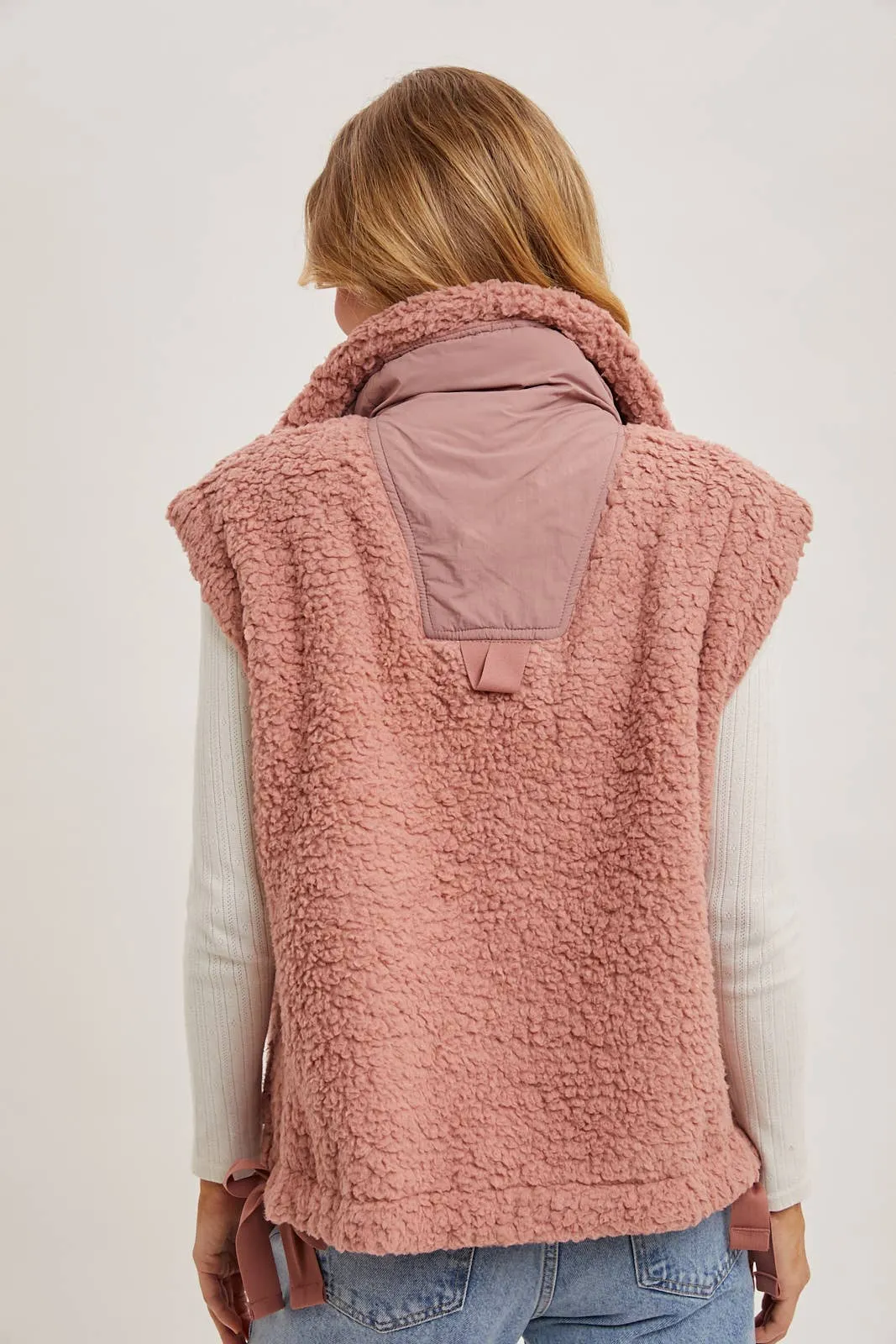 Button Down Fleece Sherpa Vest - Rose