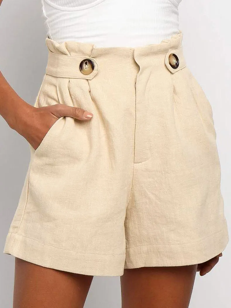 Button Front Paperbag Waist Shorts