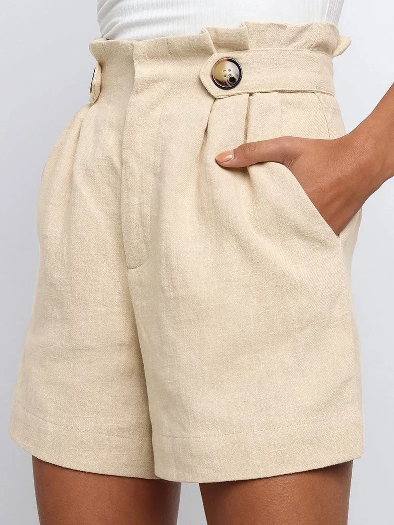 Button Front Paperbag Waist Shorts