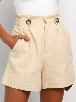 Button Front Paperbag Waist Shorts