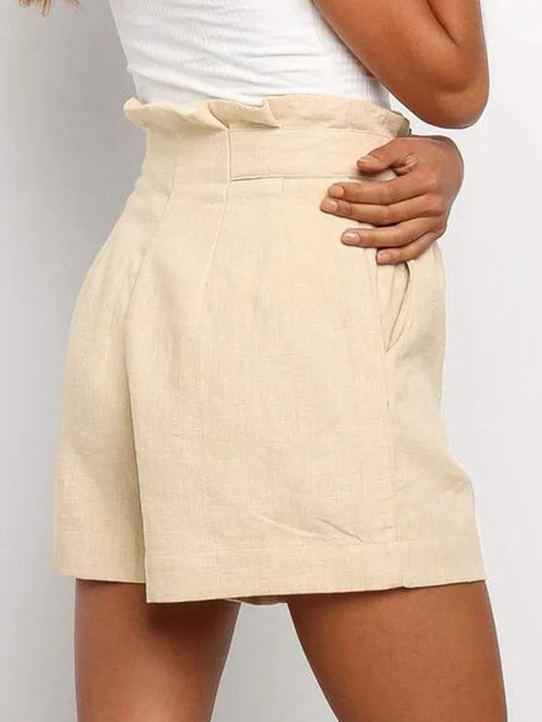 Button Front Paperbag Waist Shorts