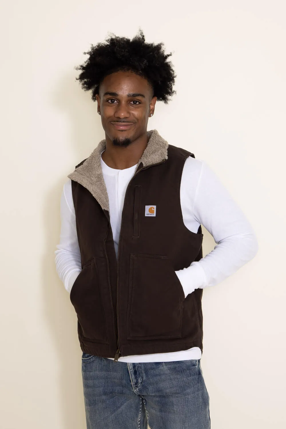 Carhartt Duck Sherpa Lined Mock Neck Vest for Men in Brown | 104277-DKB