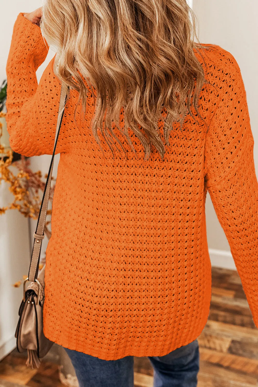 Carrot Open Knit V Neck Sweater