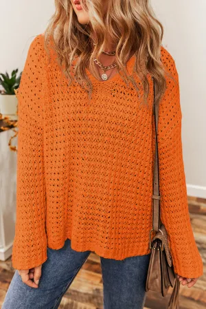Carrot Open Knit V Neck Sweater