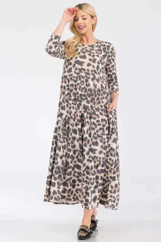 Celeste Full Size Leopard Print Asymmetric Tiered Midi-Dress Plus Size