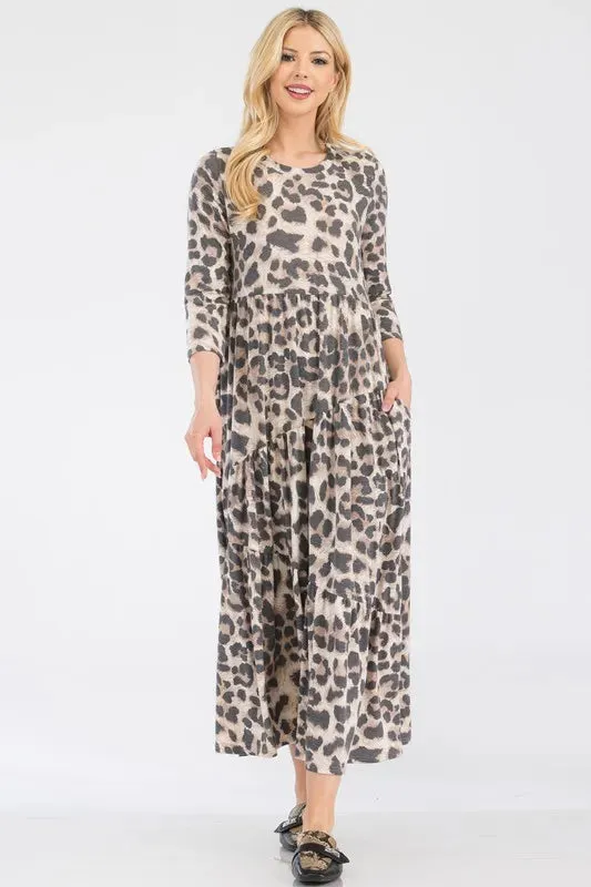 Celeste Full Size Leopard Print Asymmetric Tiered Midi-Dress Plus Size
