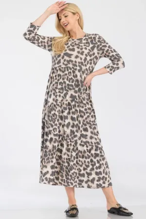Celeste Full Size Leopard Print Asymmetric Tiered Midi-Dress Plus Size